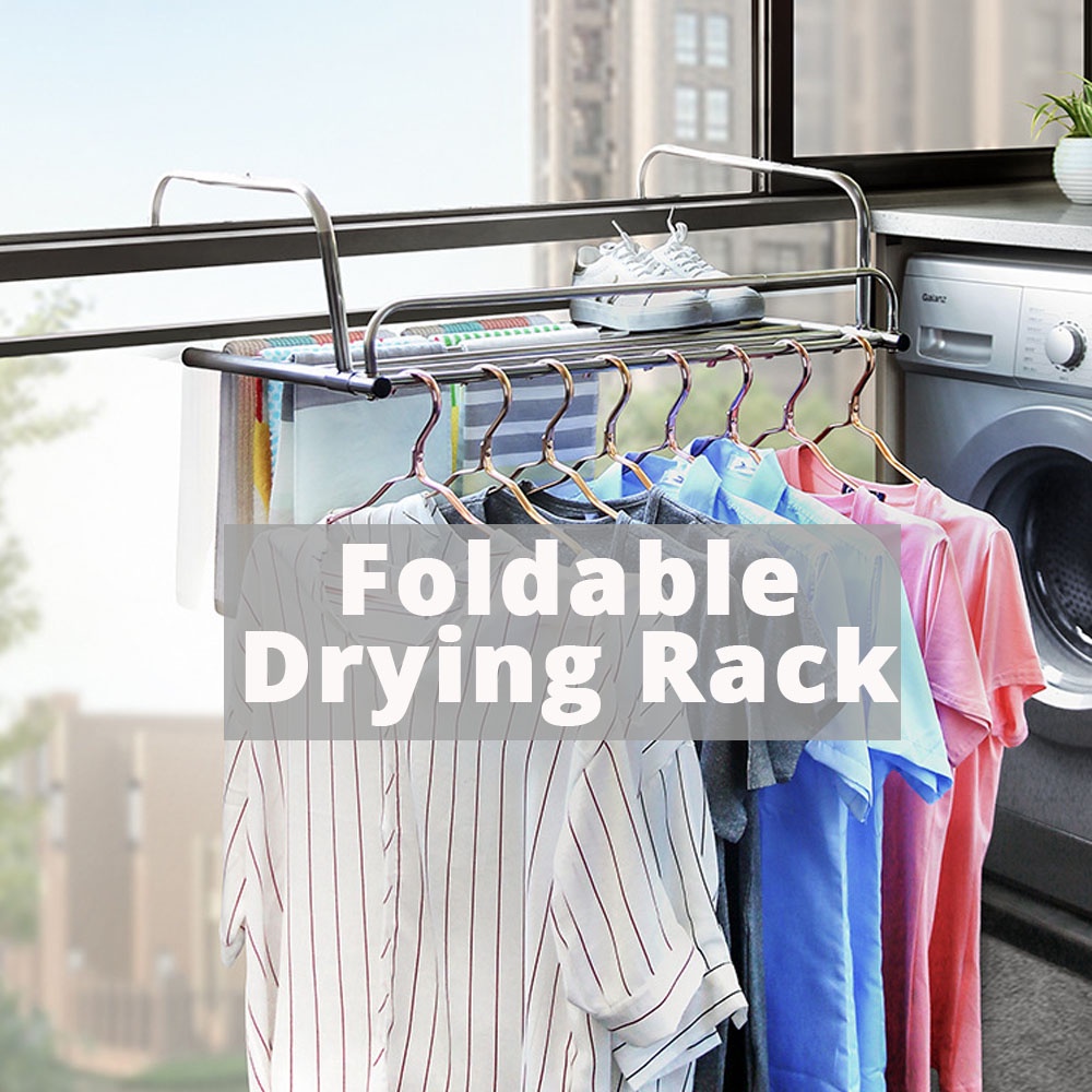 【SG】Stainless Steel Foldable Laundry Drying Rack Retractable Clothes