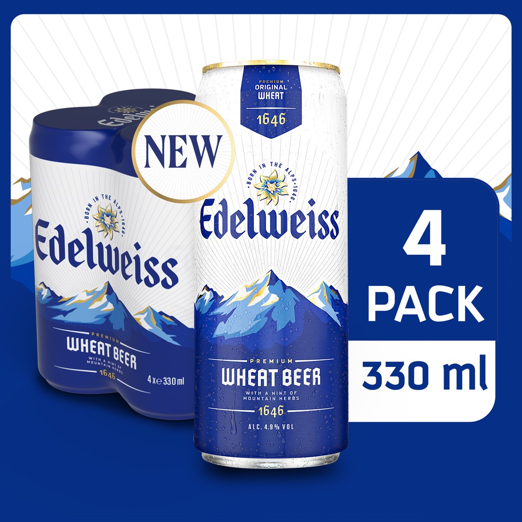Edelweiss Weissbier Wheat Beer Can, 330ml [Bundle of 4] Shopee Singapore