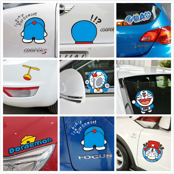 Doraemon Car Stickers Waterproof Reflective Car Decals Rearview Mirror Stickers Eyebrow Sticker