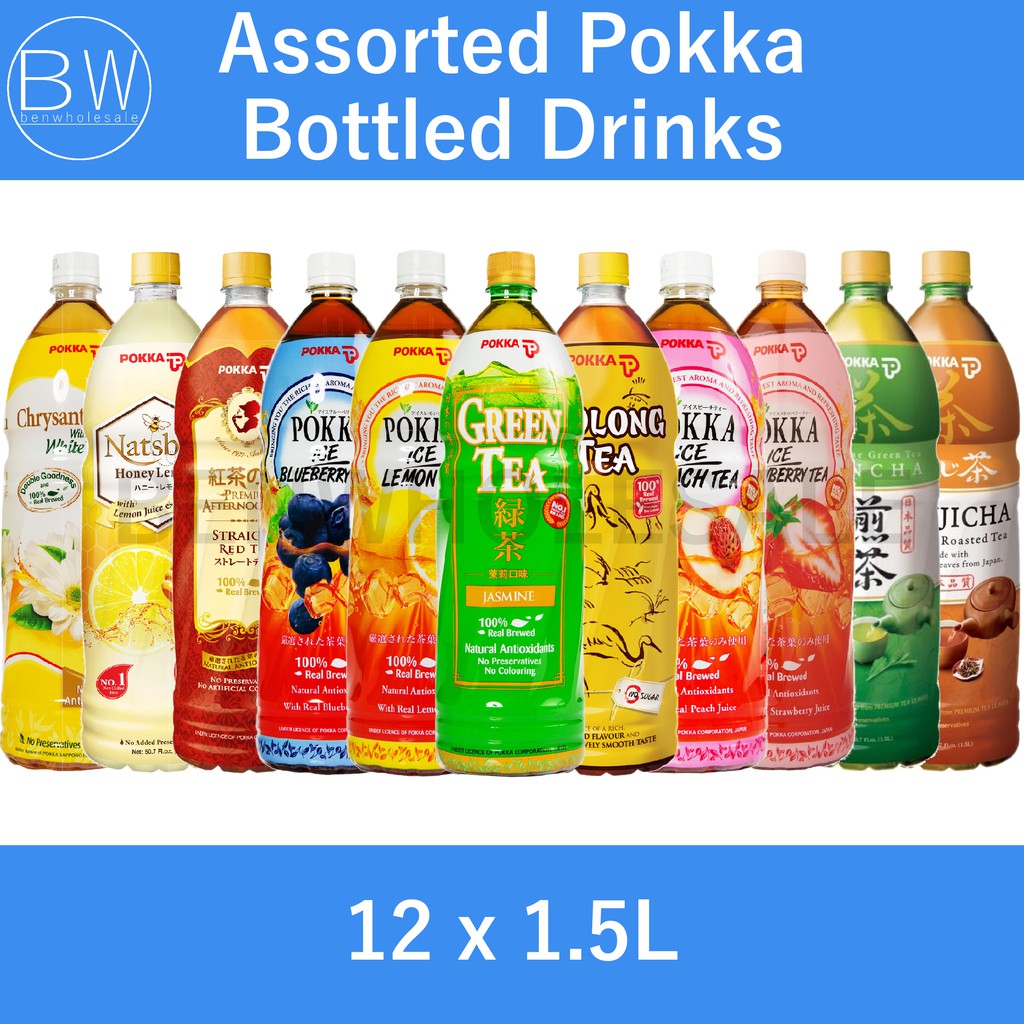 POKKA Bottled Drinks (12 bottles x 1.5L) Jasmine Green Tea/Ice Lemon