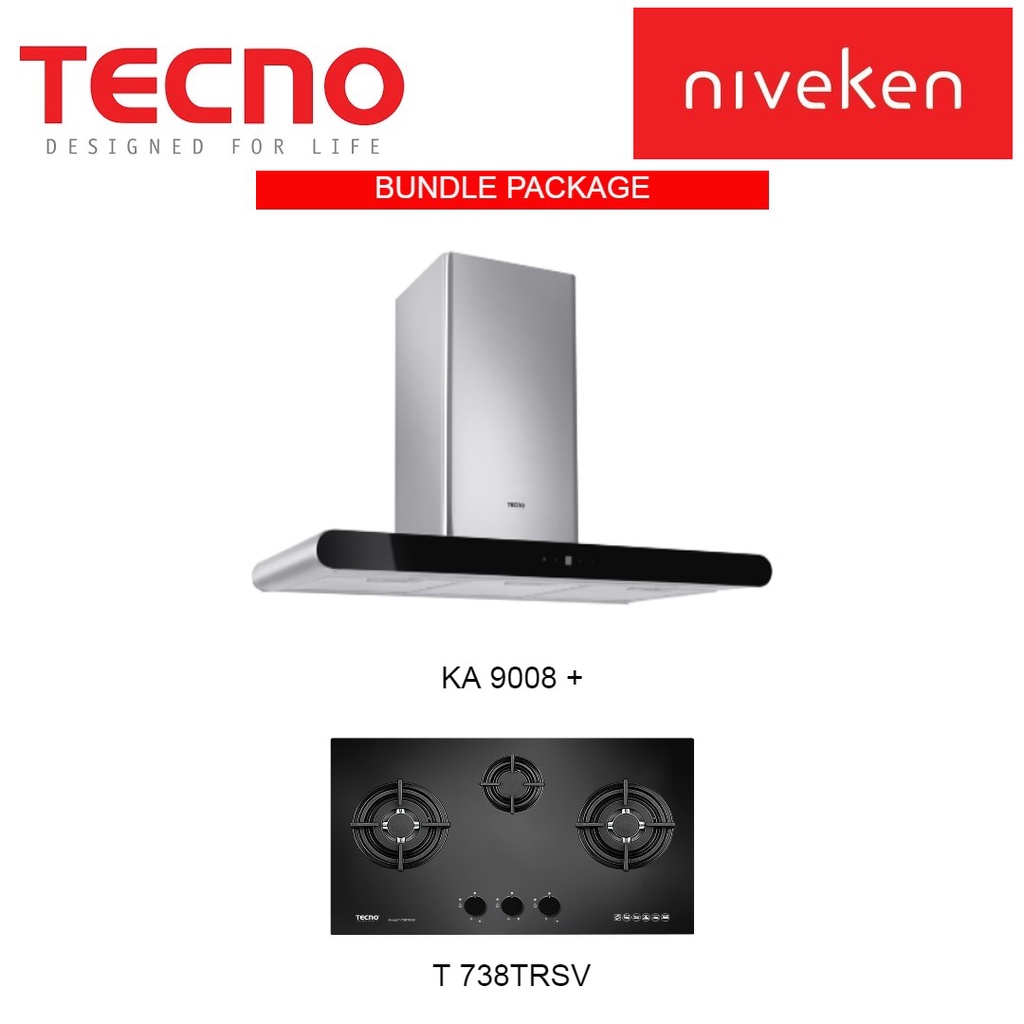 (HOOD + HOB) Tecno KA 9008 Round Profile Chimney Cooker Hood + Tecno T