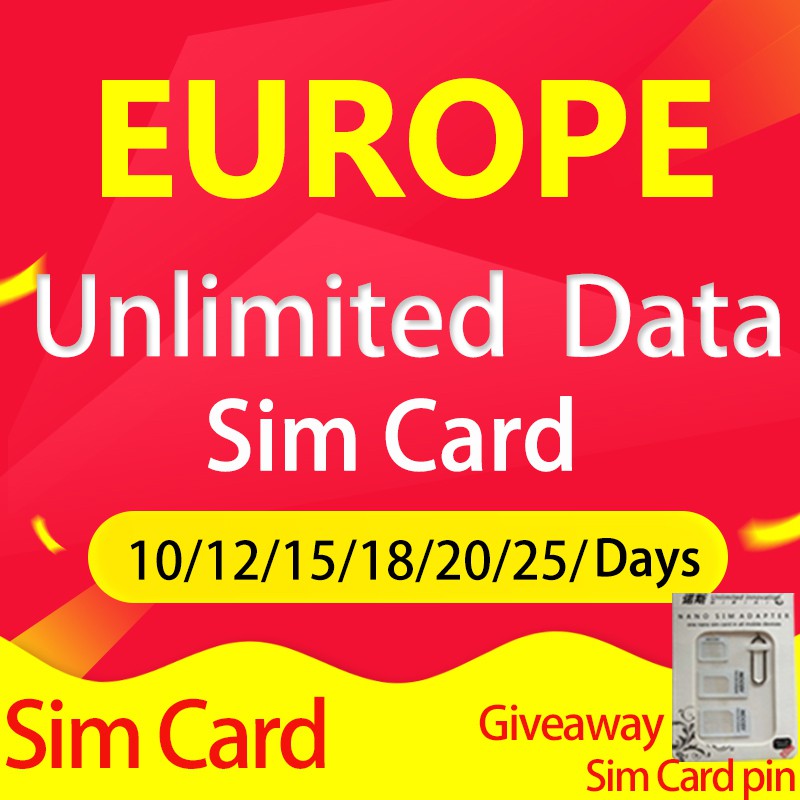 Europe Sim Card 38 countries Unlimited Data FUP 25GB