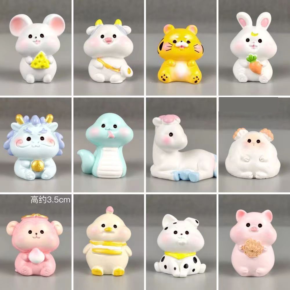 12 Chinese zodiac Mini Miniature Figurine Cute Animal car ornament DIY