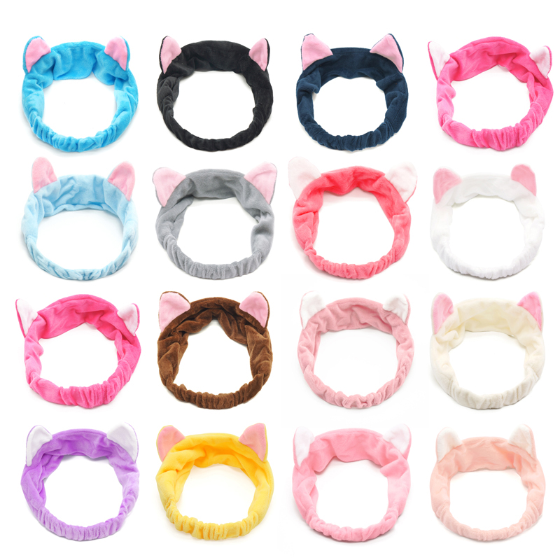 Women Cute Cat Ear Shaped Facial Spa Elastic Headbands / Magic Adjustable Makeup Shower Bath