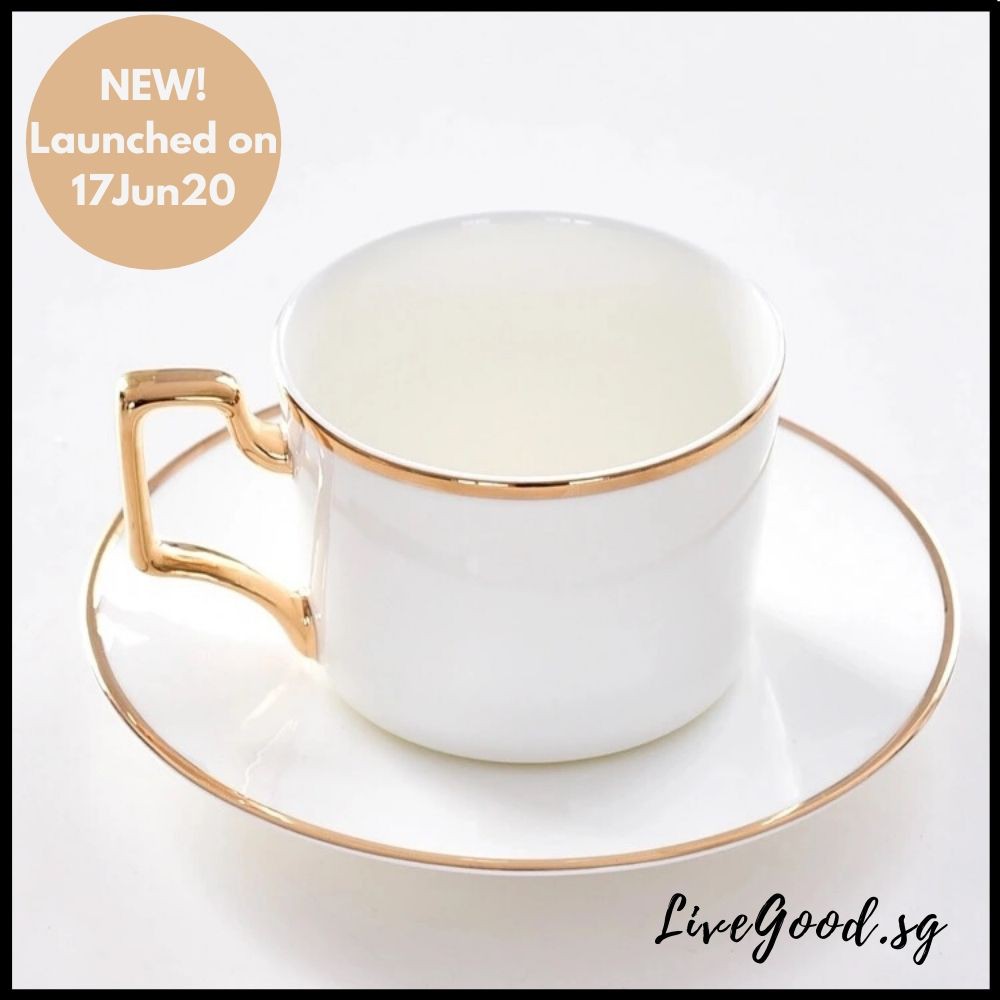 European Hand Painted Gold Rim & Handle White Coffee Tea Cup with