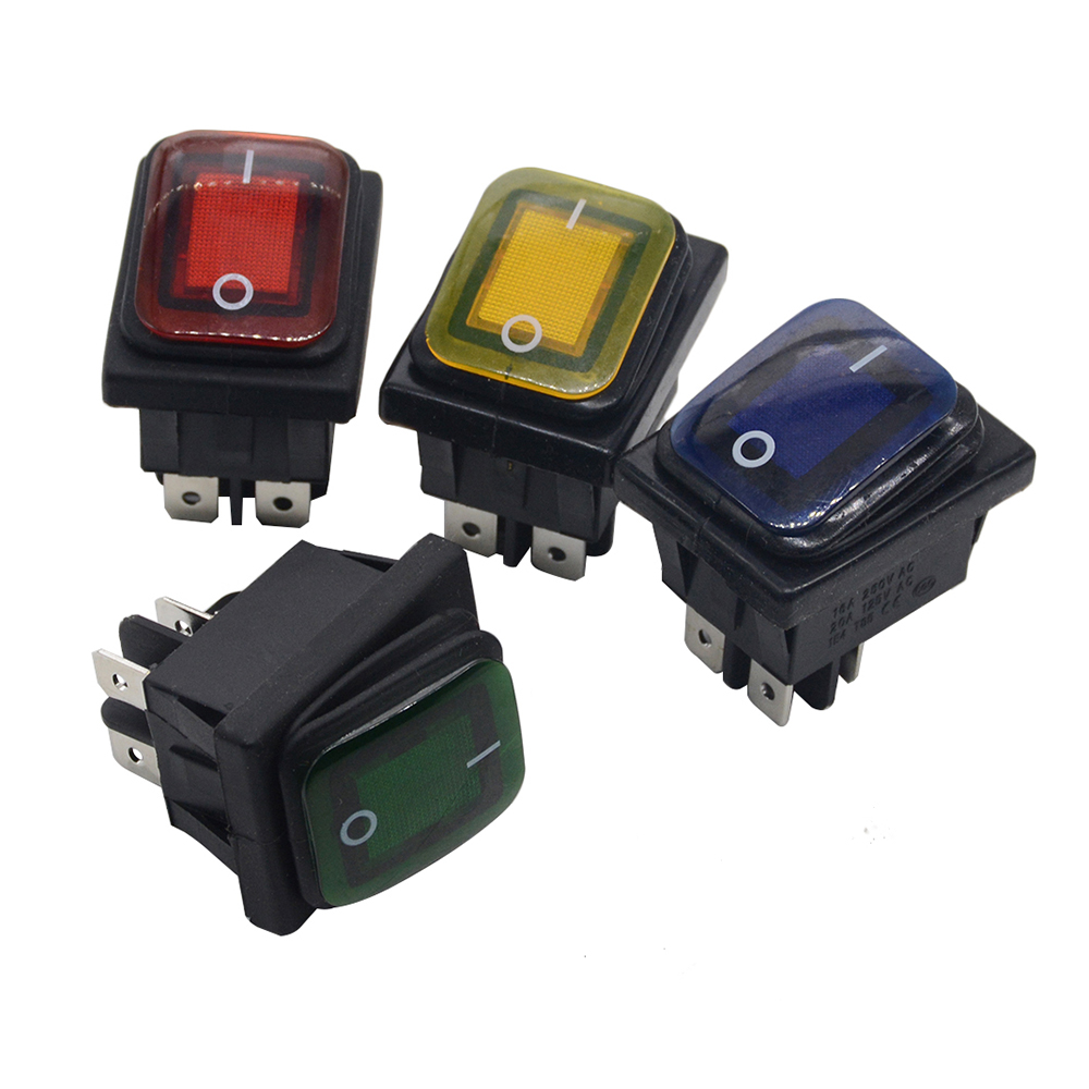 1PCS 30A 250V ON OFF Heavy Duty 4 pin IP67 Sealed Waterproof Auto Toggle Rocker Switch with LED