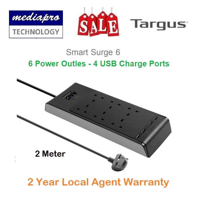 TARGUS SmartSurge 6 with 4 Smart USB Charger Ports Smart Surge 6 Way