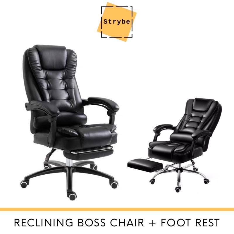 [SG STOCKS] Reclining Ergonomic PU Leather Office Boss Chair with Foot