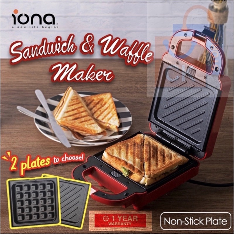 IONA GLSM988 2 in 1 Electric Sandwich & Waffle Maker (1 Year Warranty) Shopee Singapore