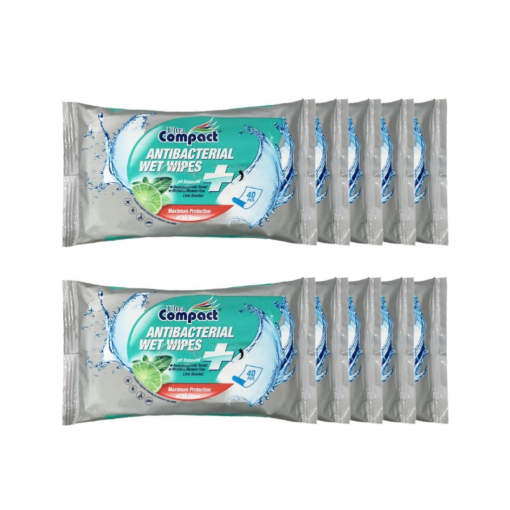 (BUNDLE OF 10) ULTRA COMPACT ANTIBACTERIAL WET WIPES 40'S Shopee