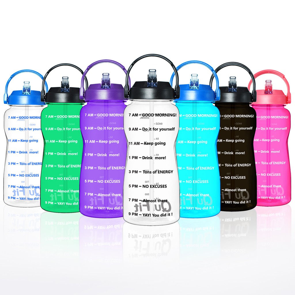 QuiFit 2L 3.8L Wide Mouth Tritan Water Bottle With Straw Time Marker