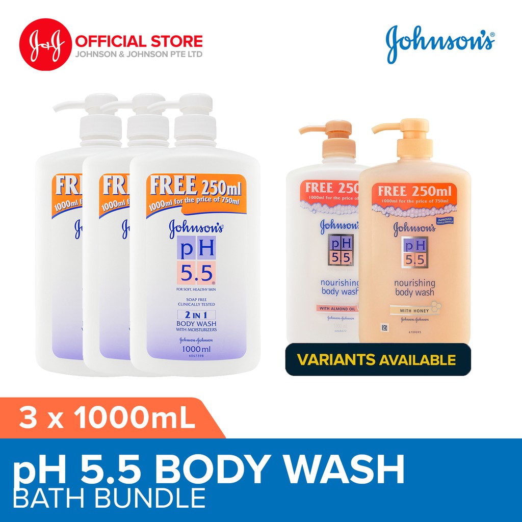 [Bundle of 3] Johnson's pH5.5 Body Wash Shower Gel 1L (Honey, Almond