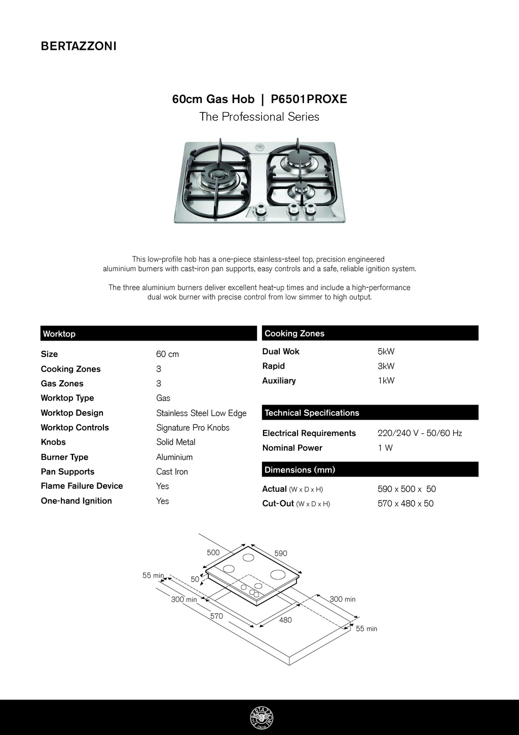 Bertazzoni 90cm 3 Burner Gas +Oven +Hood Bundle(P9501PROXE Hob