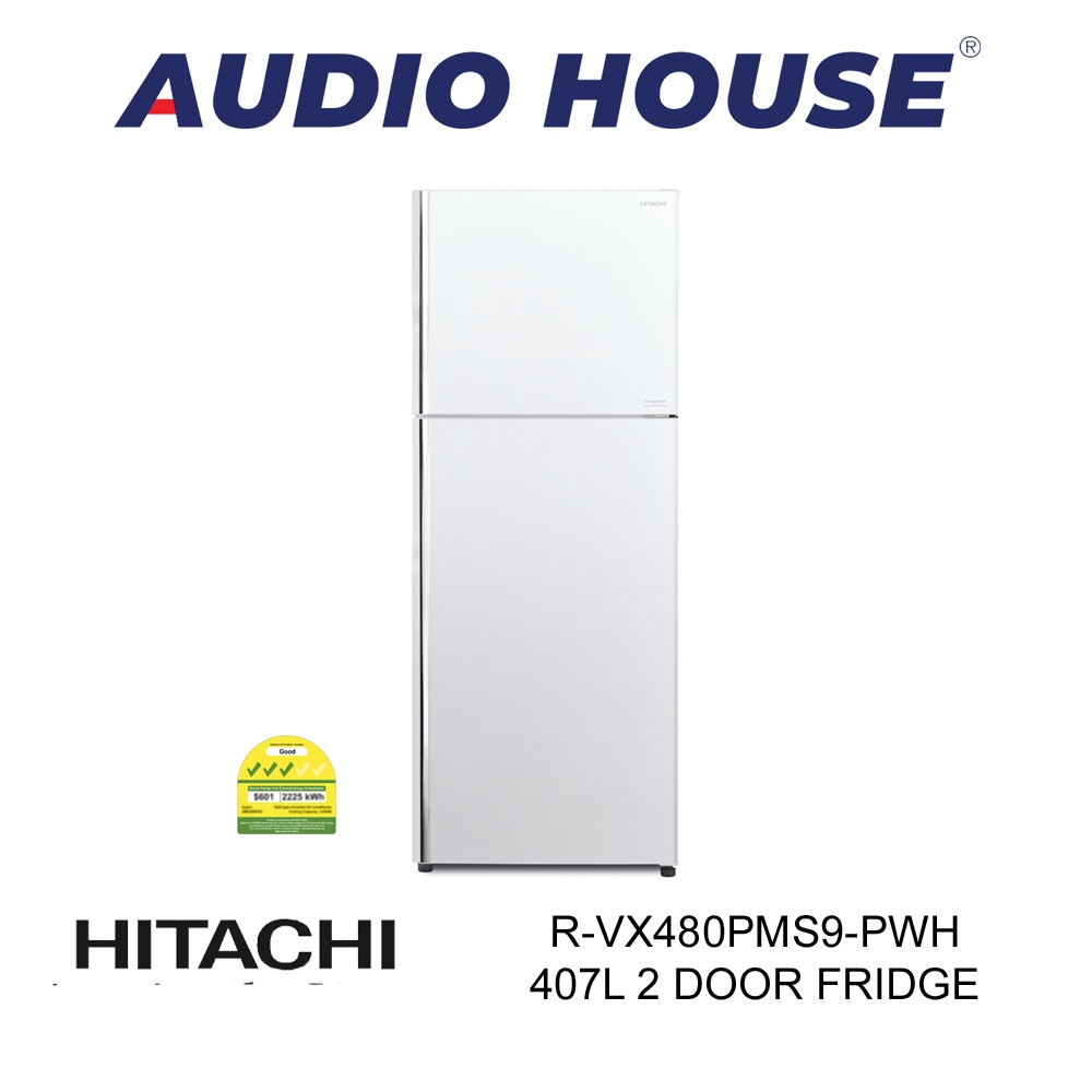 HITACHI RVX480PMS9PWH 407L 2 DOOR FRIDGE (PURE WHITE) ***1 YEAR