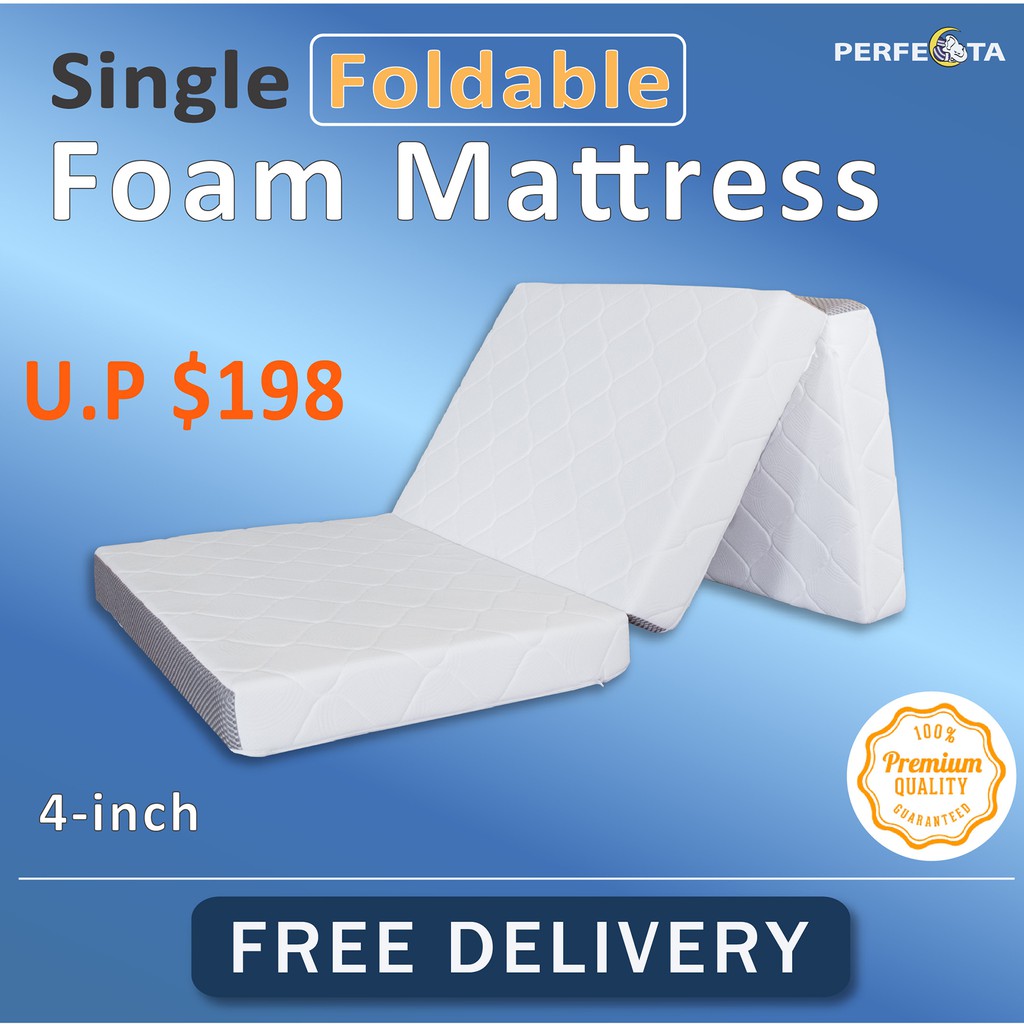 Single size Foldable HD Foam Mattress Light Weight Premium Knitted