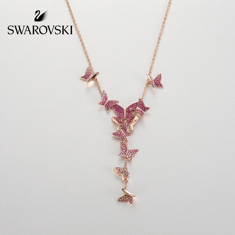 Lilia Y Necklace, Butterfly, White, Rhodium Plated