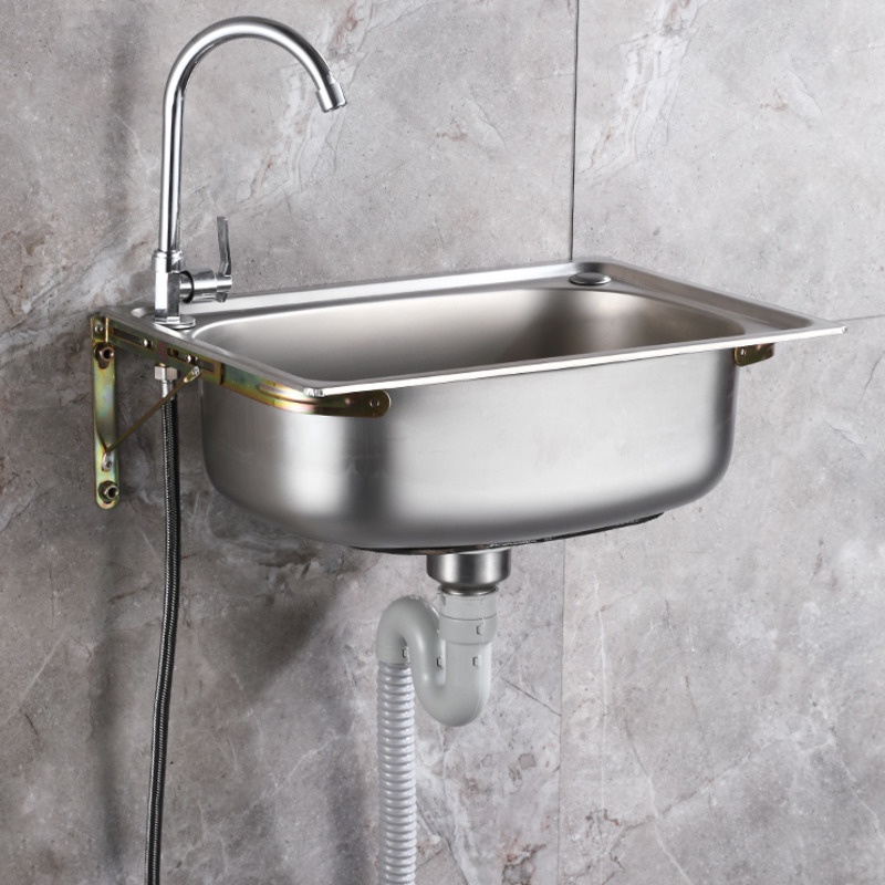 Ikunchen Stainless Steel Wall Hanging Sink Small Single Slot Kitchen