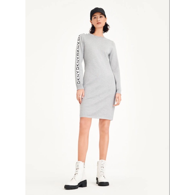 DKNY Long Sleeve Sweater Dress With Logo Sleeves Shopee Singapore