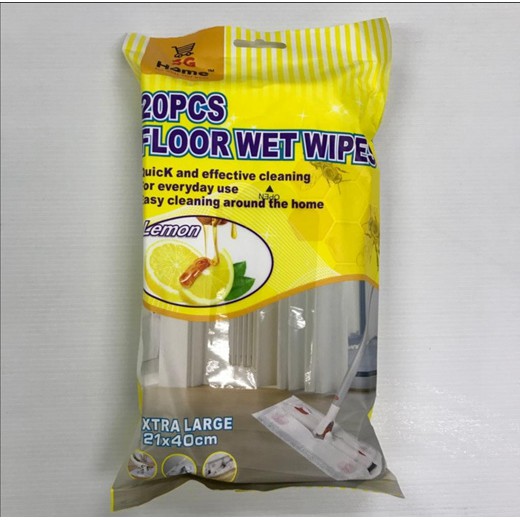 Lemon Wet Floor Wipes extra large Bundle of 10 Packets x 20 Sheets Per