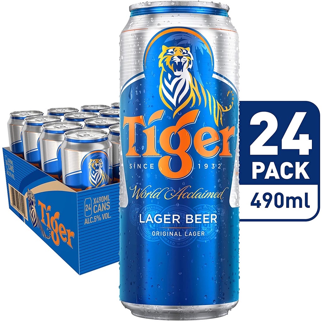 Tiger Beer ( 490ML X 24 CANS ), EXP 09 APRIL 2023 Shopee Singapore