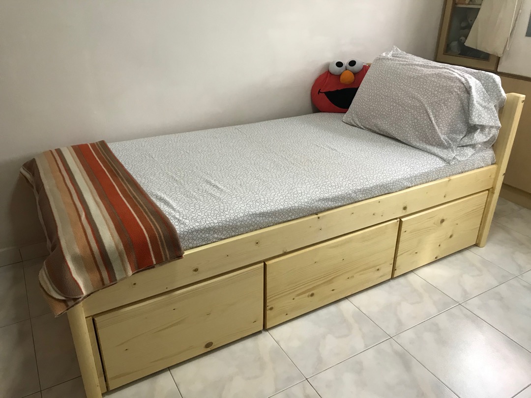Sea Horse Wooden Bed with 3 Drawers (KD013D) Free Delivery! Shopee