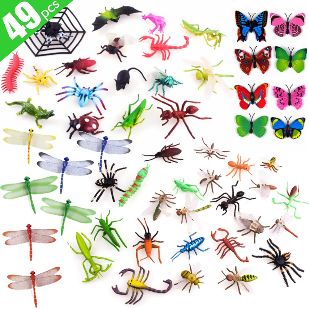 KUUQA 49 PCS Plastic Insect Toys Bugs Figure Toys Assorted Lifelike