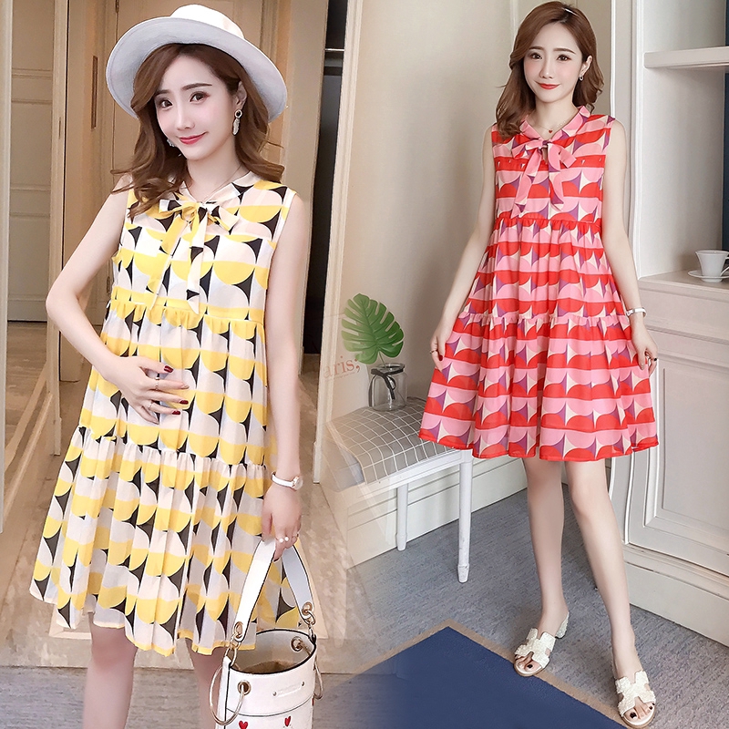 Maternity Sleeveless Nursing Chiffon Dress Lactation Clothing