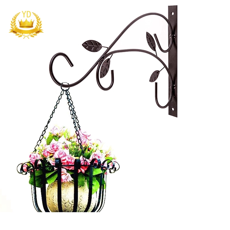 2x Black Flower Wall Bracket Hangers Large Decorative Hanging Basket