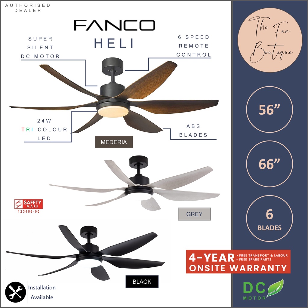 𝐅𝐀𝐍𝐂𝐎 Heli 56" 66" DC Motor Ceiling Fan with 24w LED Light and Remote Control Shopee Singapore