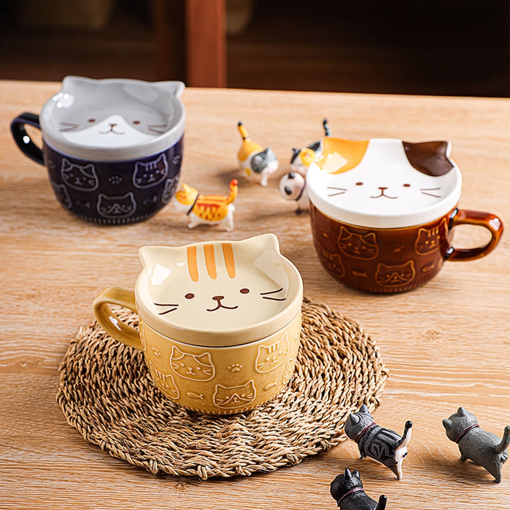 【SG】Japanese Cute Ceramics Mug Cartoon Mug Coffee Cup with Lid Kids