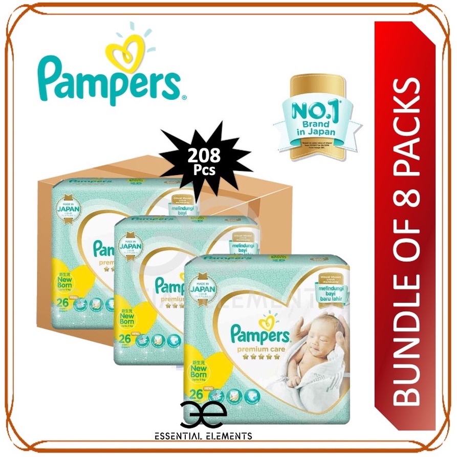 [BUNDLE OF 8] PAMPERS NewBorn Baby Premium Soft Dry Diapers Tape Unisex Diaper CARTON DEAL