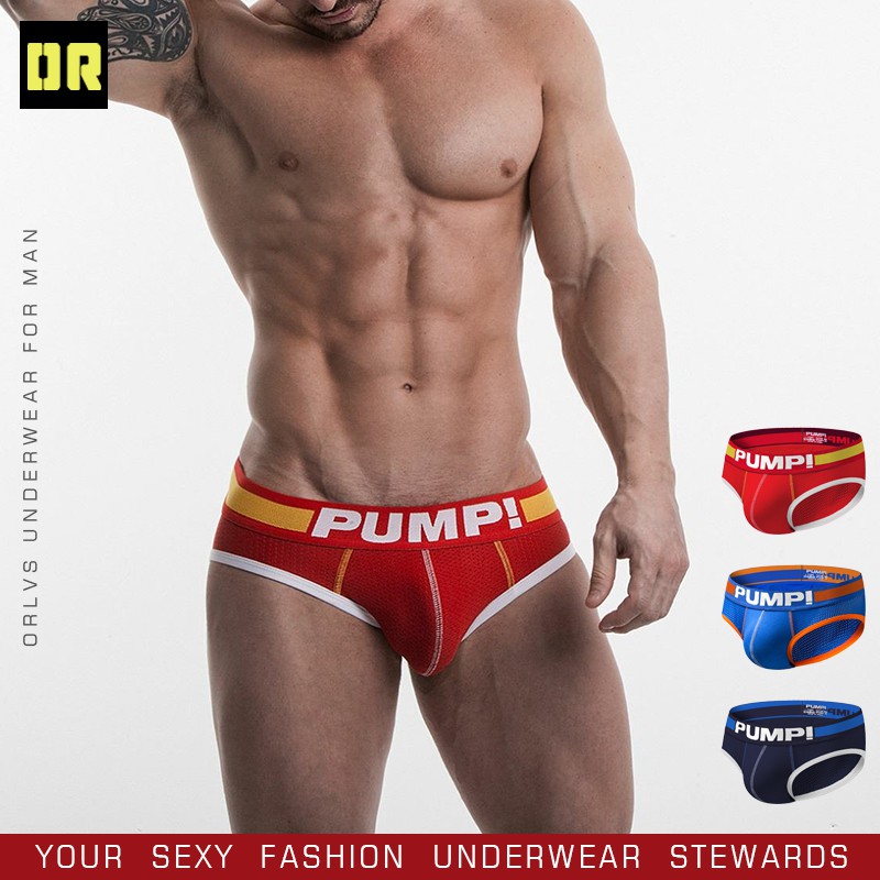PUMP!!Brand Sexy Men Underwear Men Briefs Mesh Underpants Cotton Men