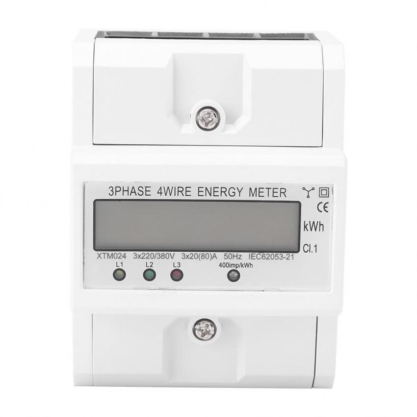 KWH Electricity Energy Sub Meter 3 Phase 4 Wire 100 30 A DIN Rail Mount LCD
