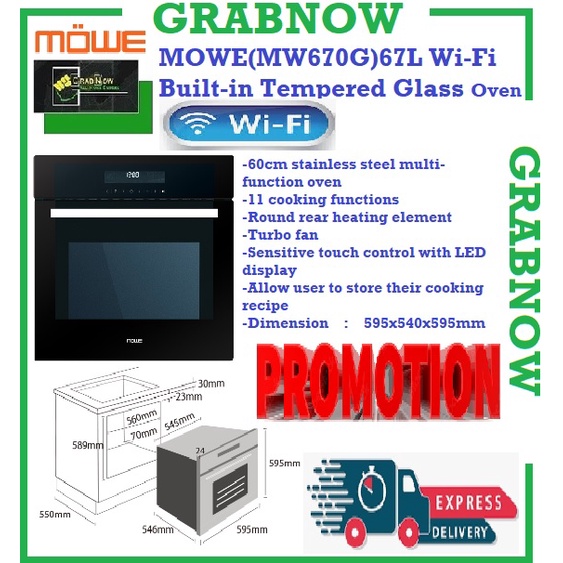 MOWE 67L WiFi Builtin Tempered Glass Oven With 11 cooking functions
