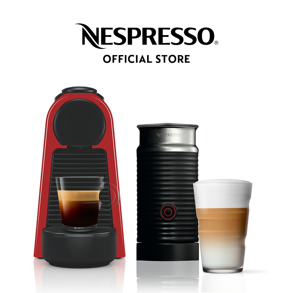 Nespresso Essenza Mini Coffee Machine, Ruby Red & Aeroccino Milk