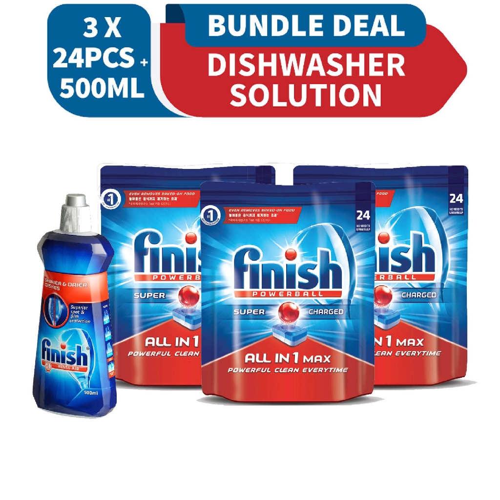 3 x Finish All In One Max Super Charged PowerBall Dishwasher Tablets 24