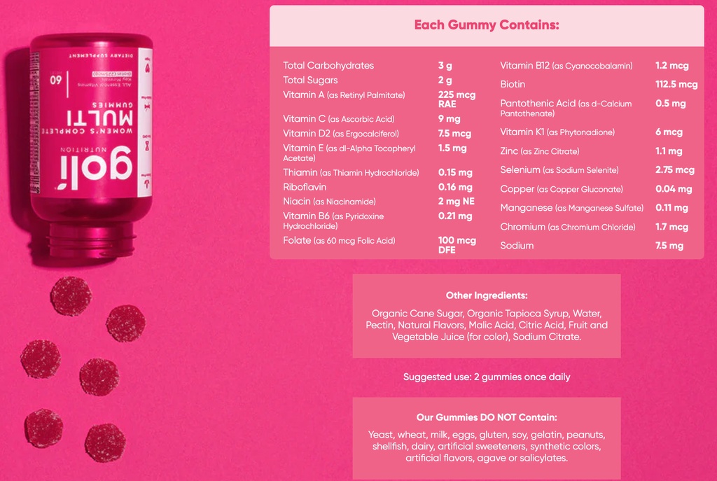 Goli Nutrition Women's Complete Multi Vitamin Gummies 60 counts