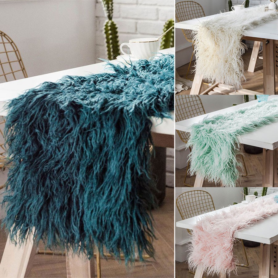 Faux Fur Table Runner Mongolian Style Plush Luxury European Table Cloth