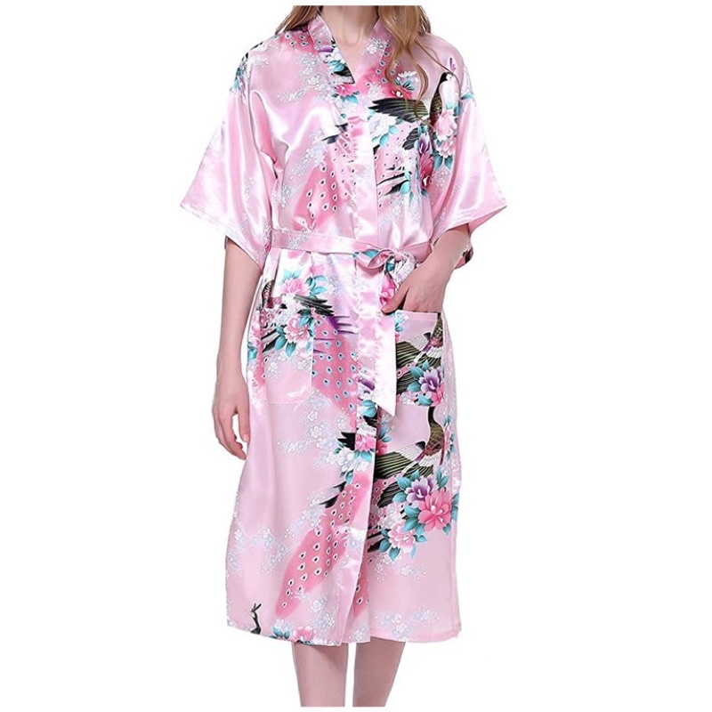 Peacock Kimono 17colours SG Stock Woman Pajamas Home Sleep Wear Lace Up
