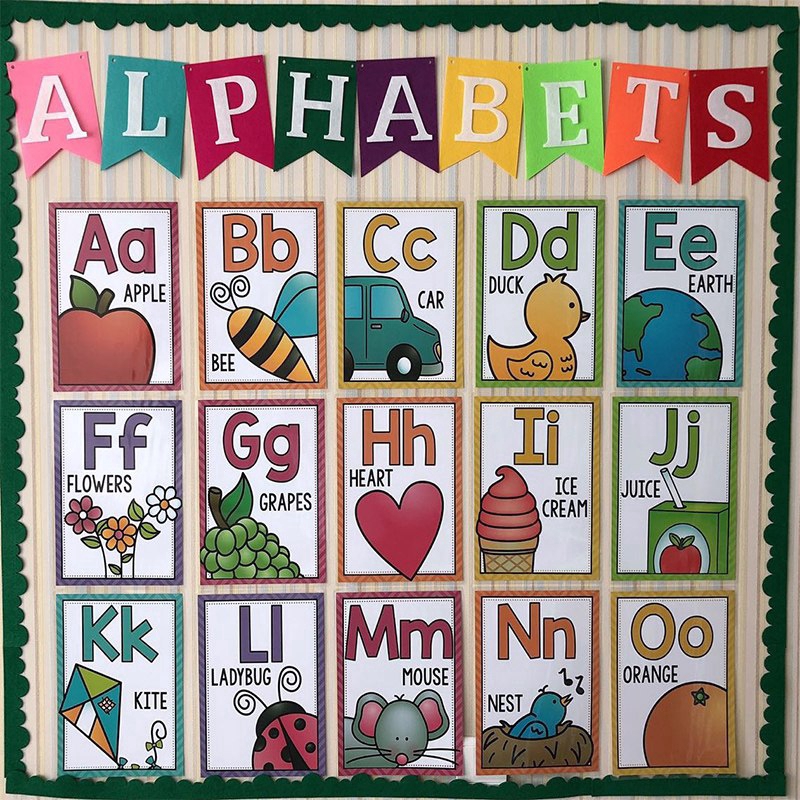 26 Children English Alphabet Letters Flash Card Classroom Decoration(A4