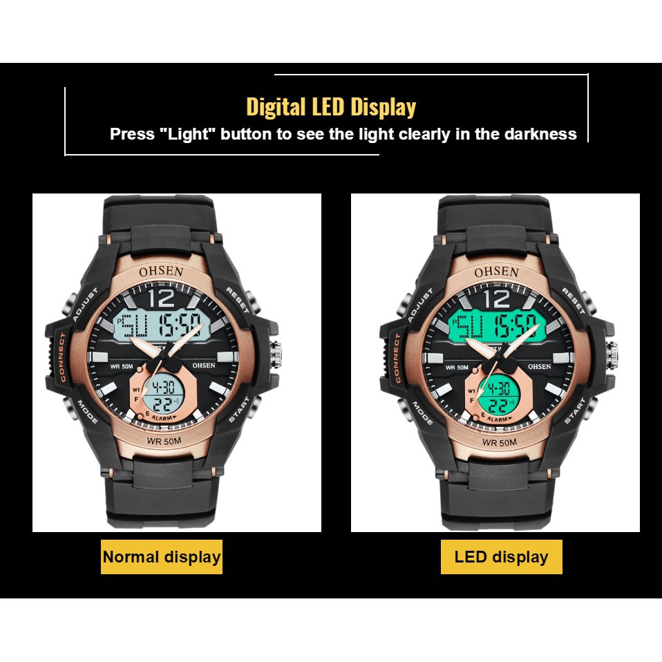 OHSEN Led Digital Watch Men Sport Outdoor Quartz Wristwatch Military