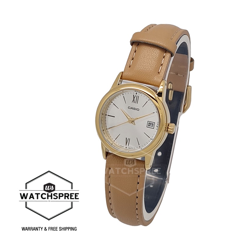 Casio Ladies' Standard Analog Light Brown Leather Strap Watch LTPV002GL
