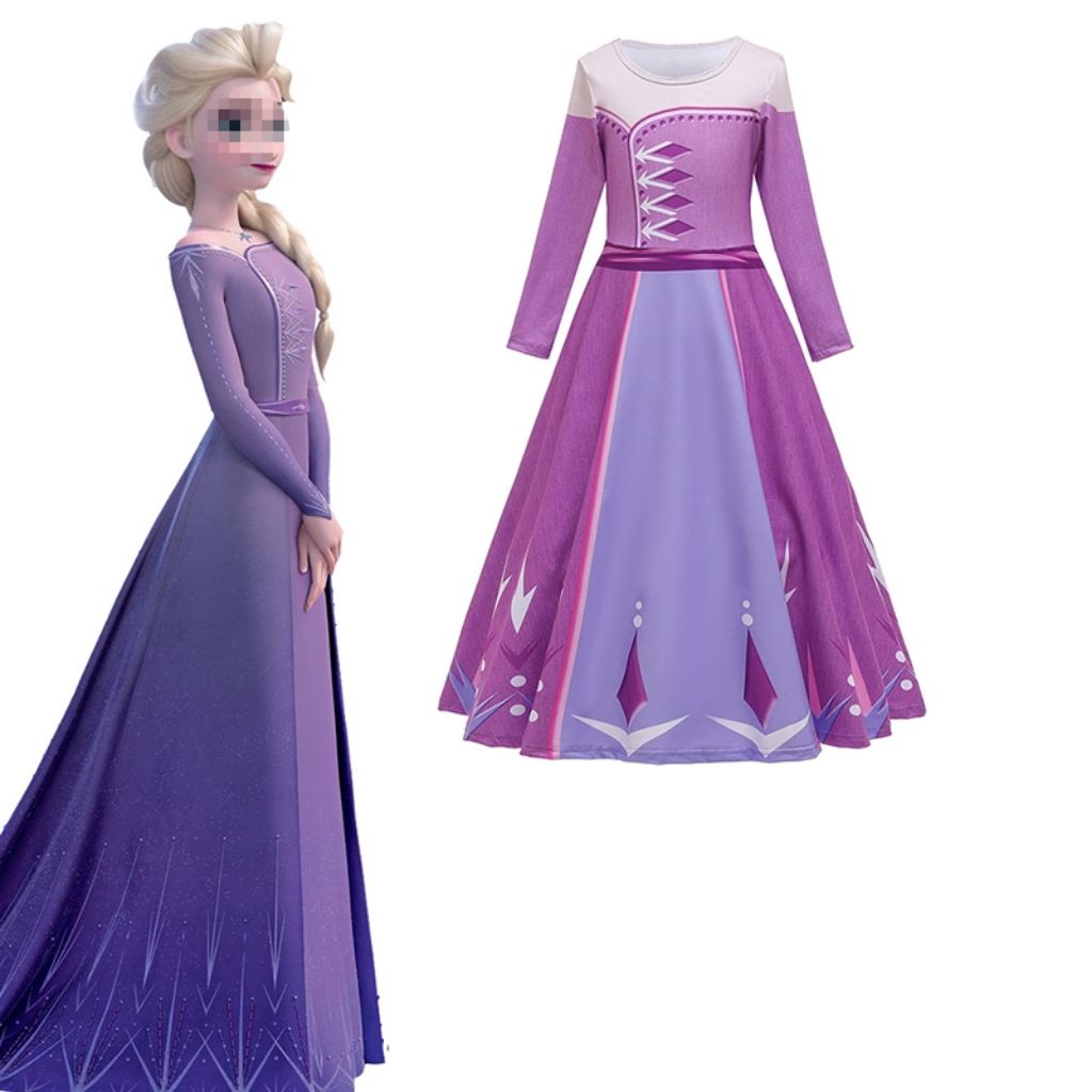 Frozen 2 Elsa Anna Princess Costume Long Sleeved long dress purple size