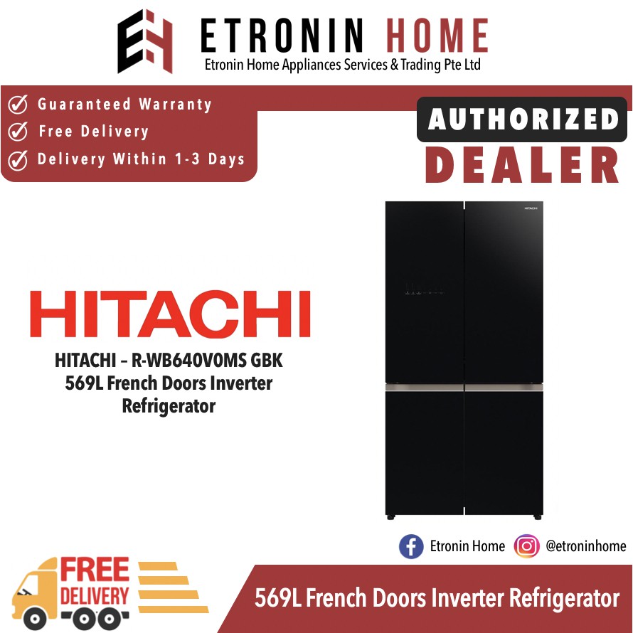 Hitachi 569L French Doors Inverter Refrigerator RWB640V0MS GBK