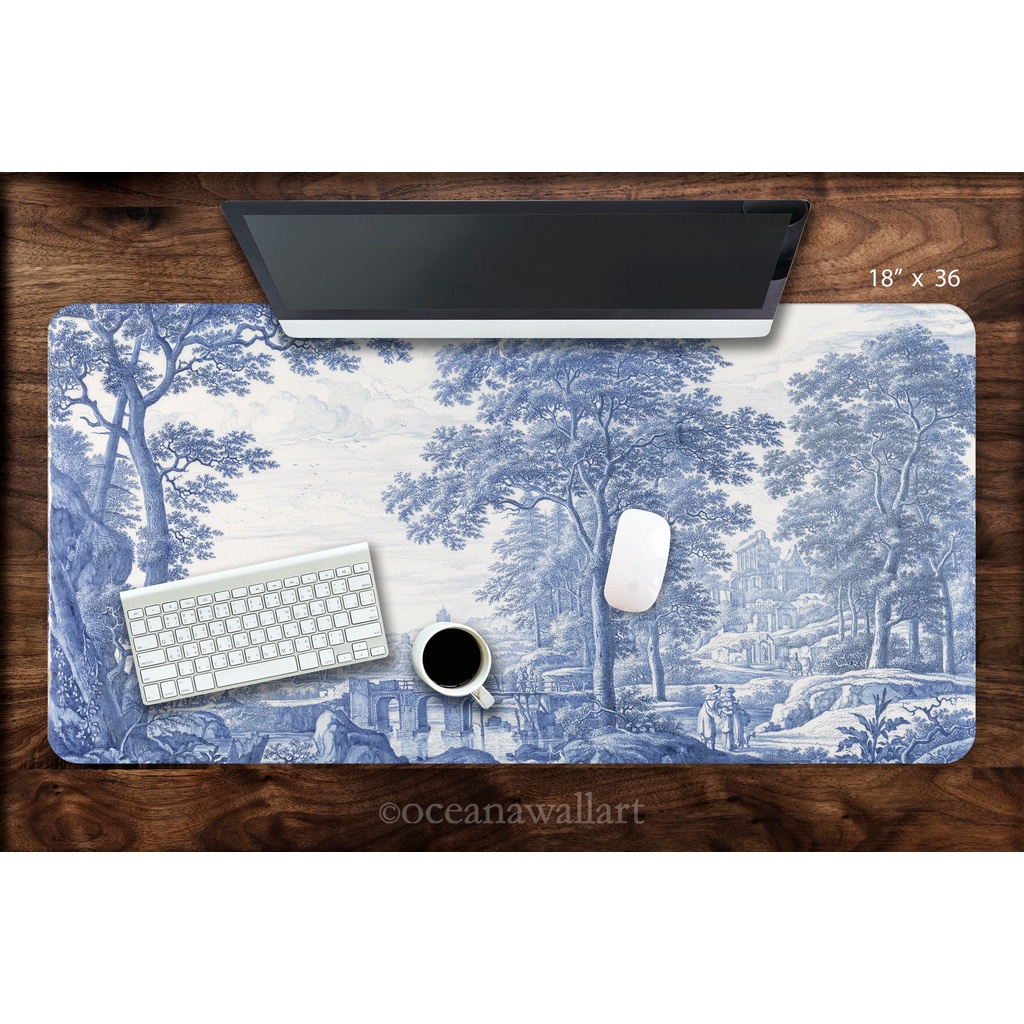 Landscape Desk MAT, Multiple Sizes, Blue desk pad, Art desk decor