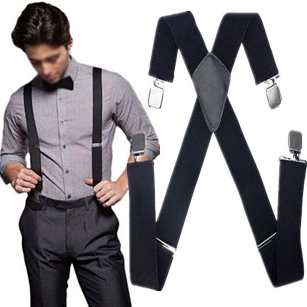 Mens Black XBack Clipon Suspender Adjustable Elastic Suspenders for men