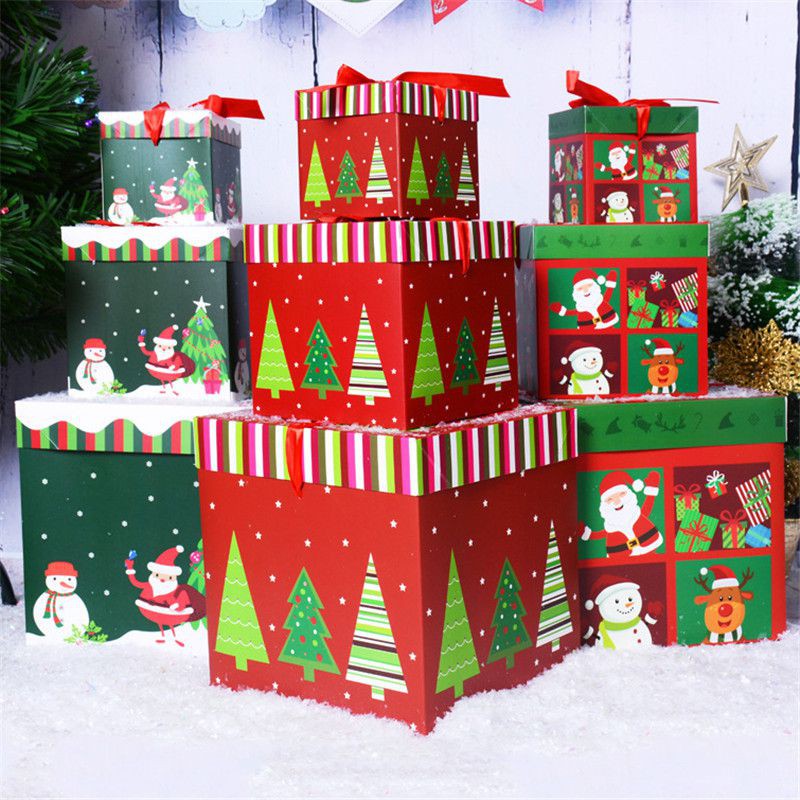 3PCS Premium Large Christmas Gift Box With Lid & Ribbon Xmas Present