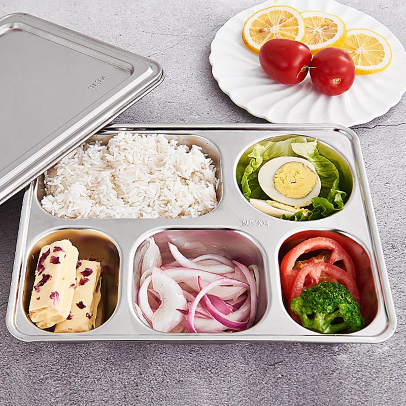 Stainless Steel Divided Dinner Tray Lunch Container Food Plate for
