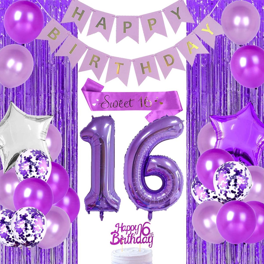 FANGLELAND Purple 16th Birthday Decorations for Girls Sweet 16 Party