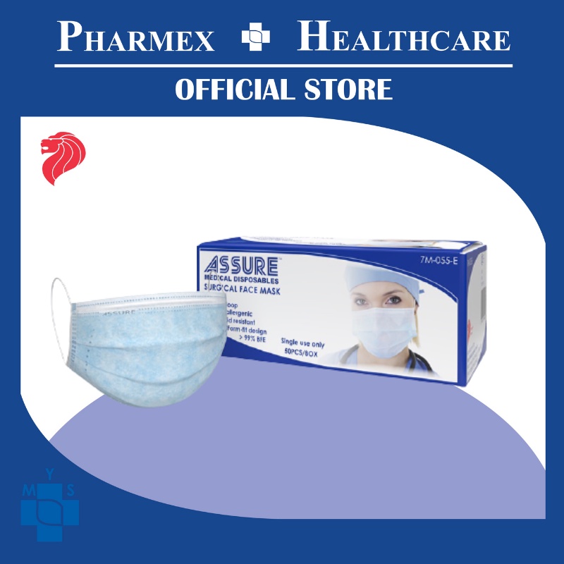 ASSURE Surgical Face Mask, Adult, 3Ply Earloop, 50pcs/box Shopee Singapore